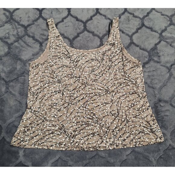 EUC Alex Evenings Petite Sleeveless Glittery Beige & Black Floral Tank Top/ Sz. - Picture 2 of 5
